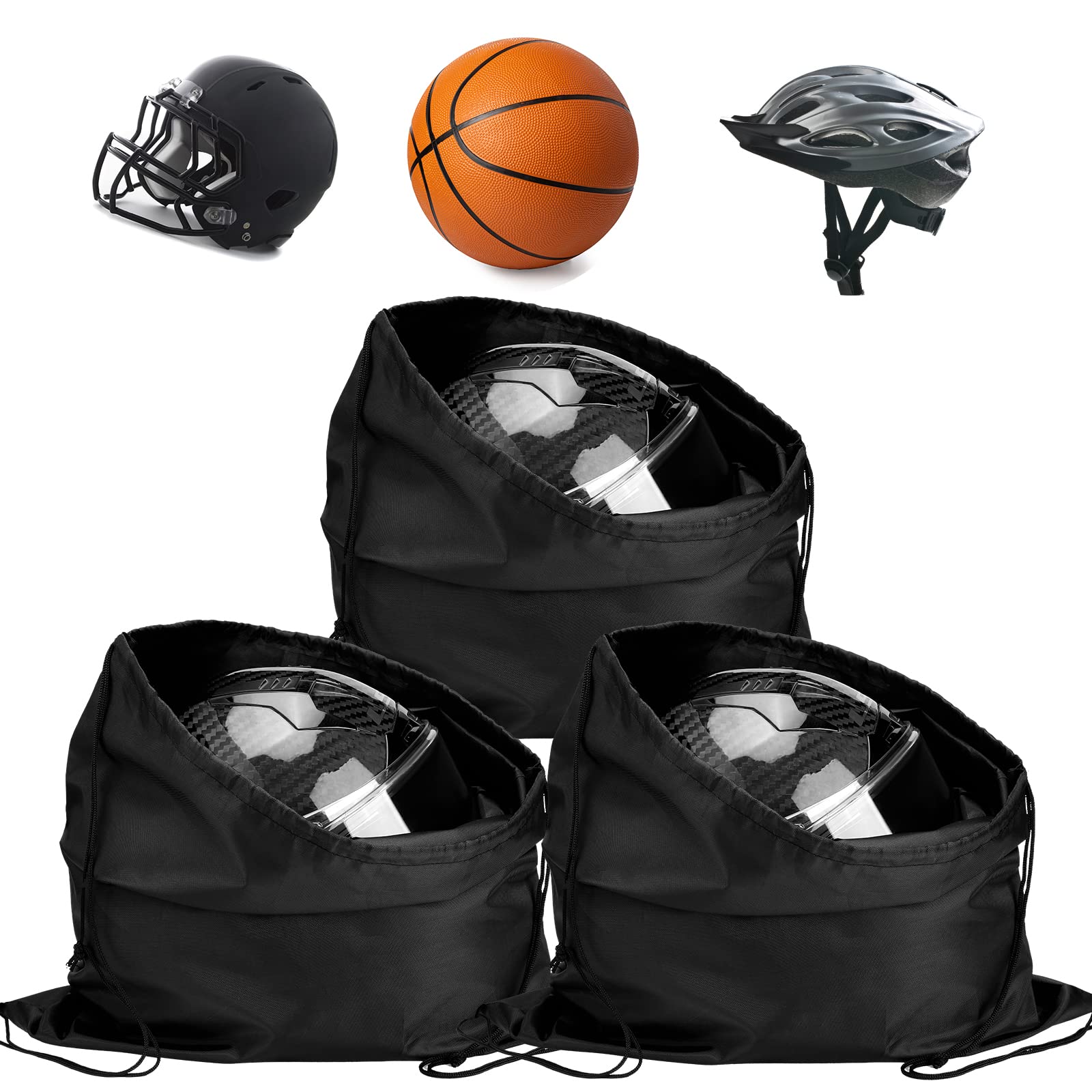 Sweetude 3 Pcs Lightweight Motorcycle Helmet Bag Drawstring Helmet Backpack Compact Storage Sports Gym Sack Pack For Riding Bicycle Motorcycle Training Hiking Travel